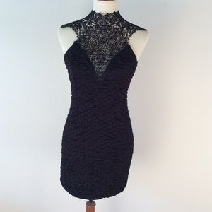 Arden B Cocktail Dress Black Ruched Lace Top Sz M